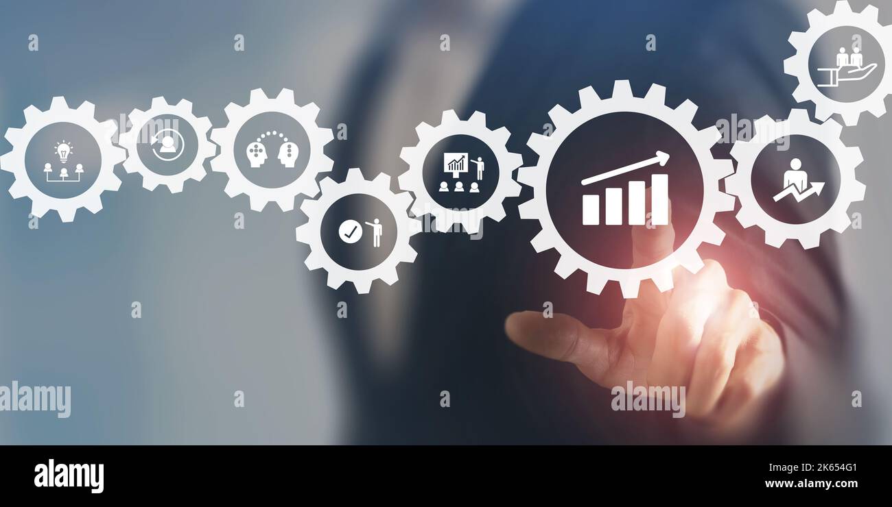 Business, concetto di sviluppo personale. Migliorare e sviluppare competenze e prestazioni. Miglioramento e sviluppo personale. Brainstorming, formazione, Foto Stock