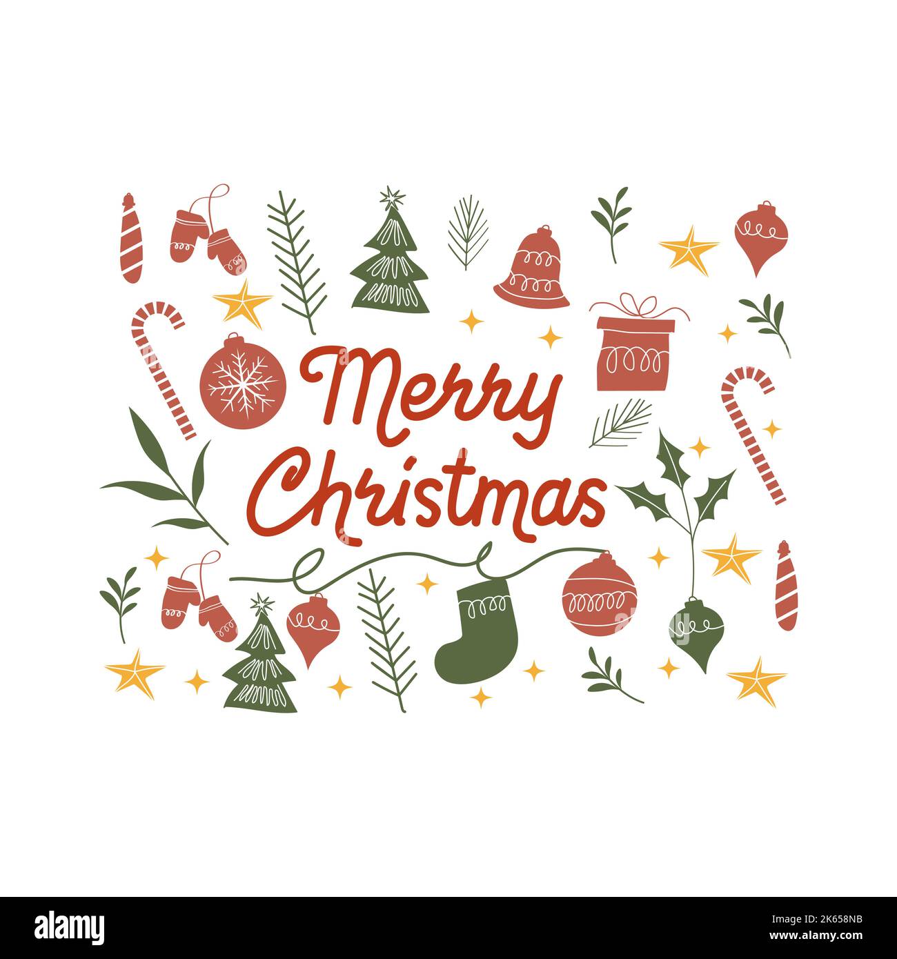 Christmas Label e retro Christmas Badge Vector Design. Elementi decorativi, simboli, icone, cornici, ornamenti e nastri, visibile. Buon Natale Illustrazione Vettoriale