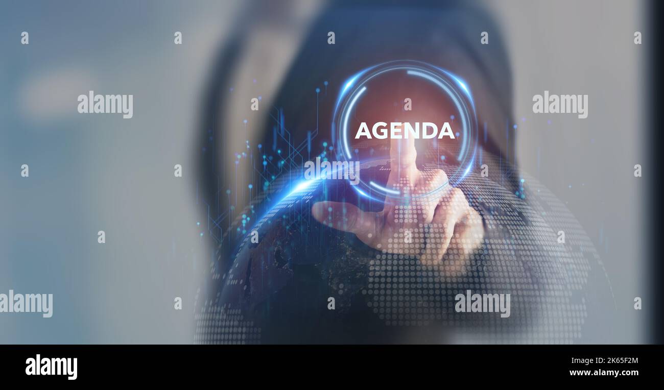 Informazioni sull'attività dell'appuntamento in programma. Elenco delle attività della riunione nell'ordine da prendere, a partire dalla chiamata all'ordine, fine Foto Stock