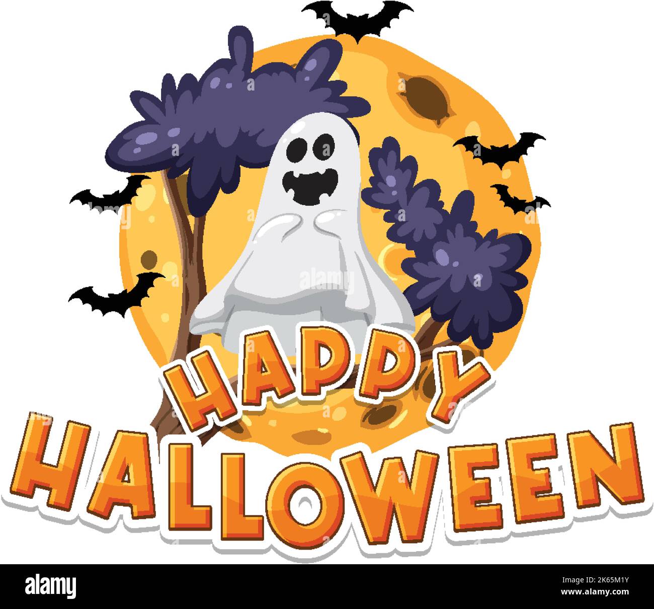 Felice logo di Halloween con illustrazione fantasma Illustrazione Vettoriale