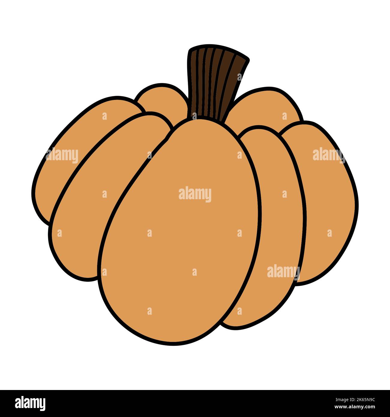 illustrazione di zucca disegnata a mano con linee nere, senza sfondo Foto Stock