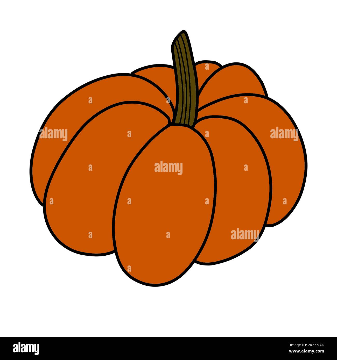 illustrazione di zucca disegnata a mano con linee nere, senza sfondo Foto Stock