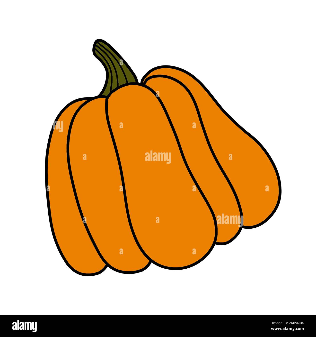 illustrazione di zucca disegnata a mano con linee nere, senza sfondo Foto Stock