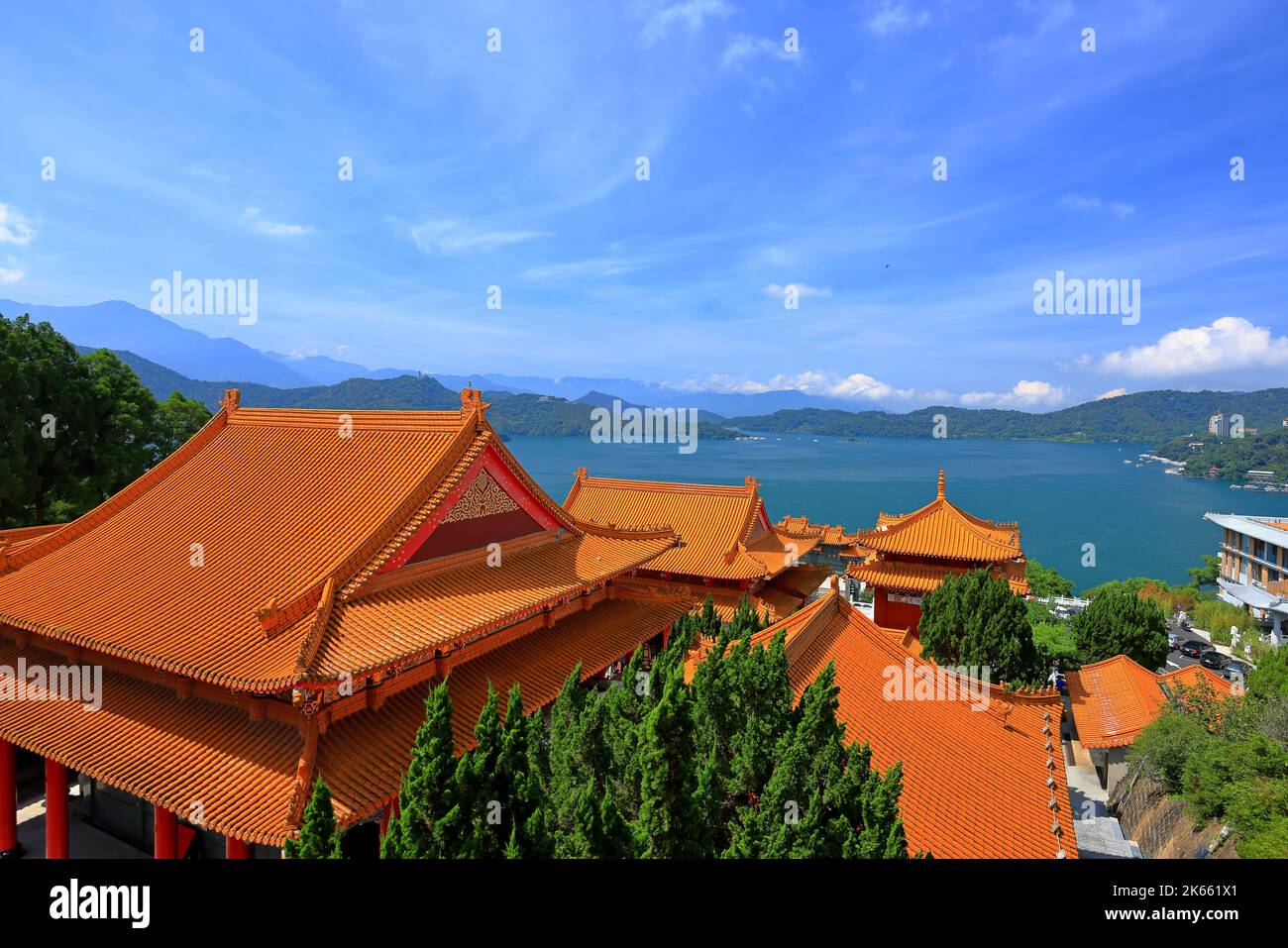 Tempio di Wenwu situato nella Sun Moon Lake National Scenic Area, Yuchi Township, Nantou County, Taiwan Foto Stock