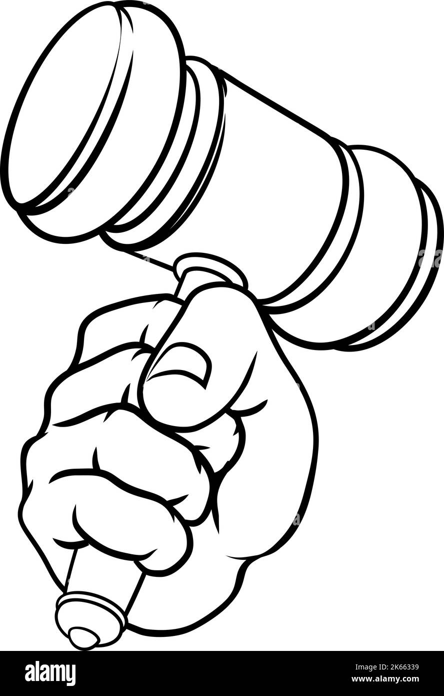 Pugno mano azienda giudice martello martello Cartoon Illustrazione Vettoriale