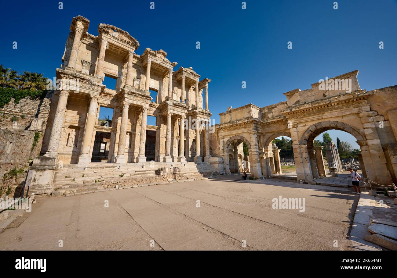 Biblioteca di Celso, sito archeologico di Efeso, Selcuk, Turchia Foto Stock