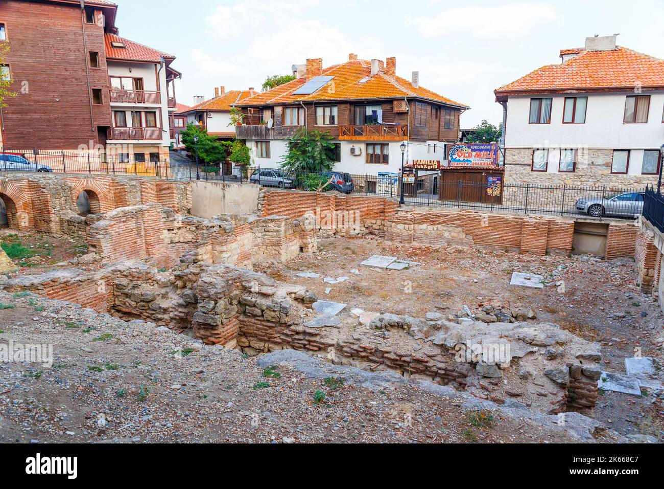 Vista panoramica sulle rovine dei primi bagni bizantini Foto Stock