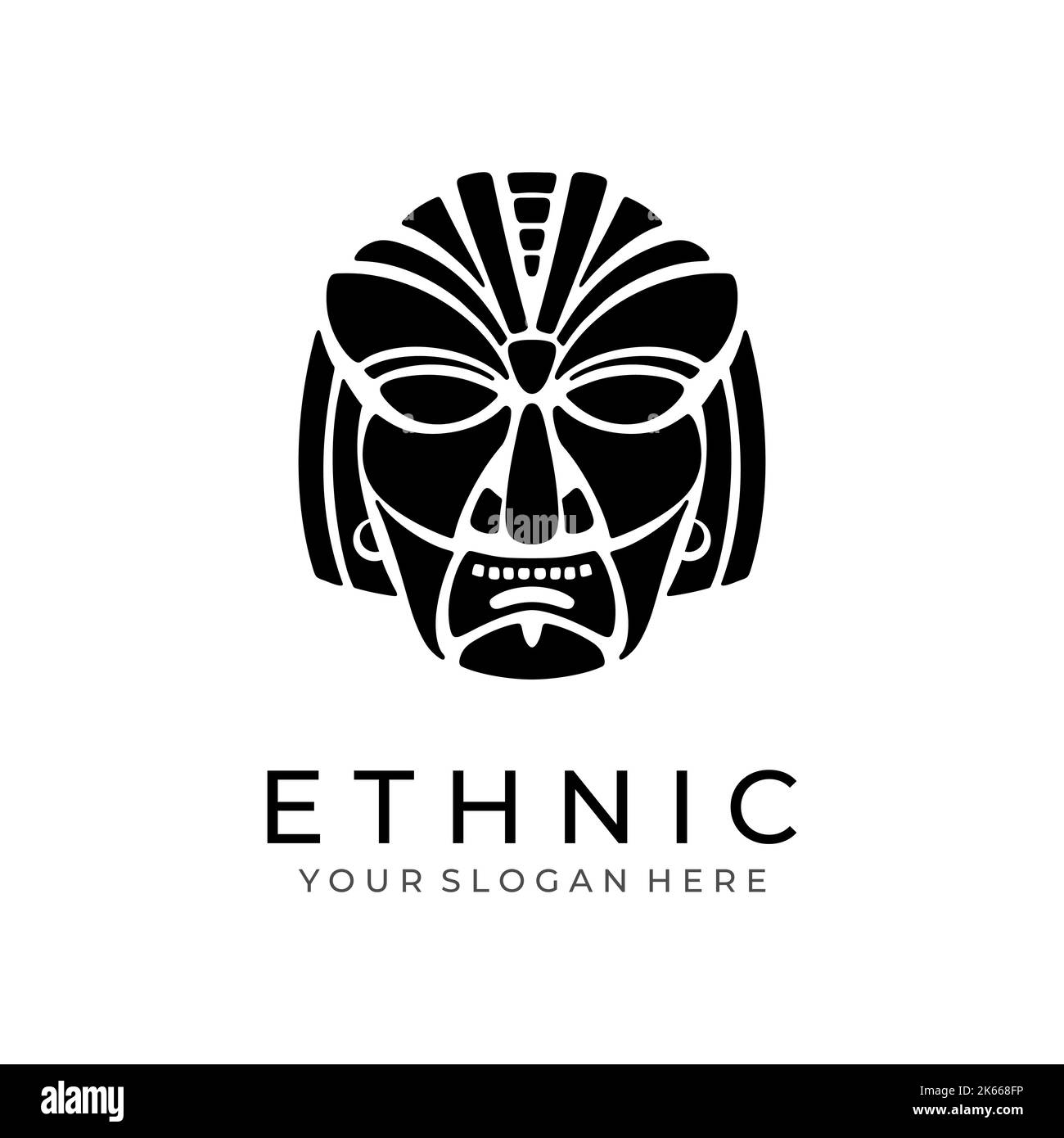 Logo etnico maschera. Aztec e logo Mayan maschera per il business. Design vettoriale culturale in stile minimalista. Illustrazione Vettoriale