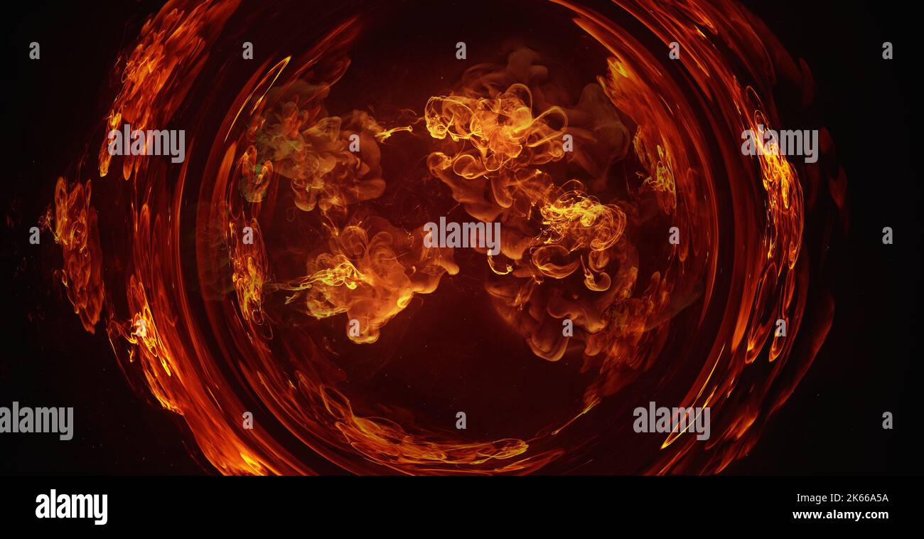gocce d'acqua d'inchiostro colore nebbia flusso arancione fumo mix Foto Stock