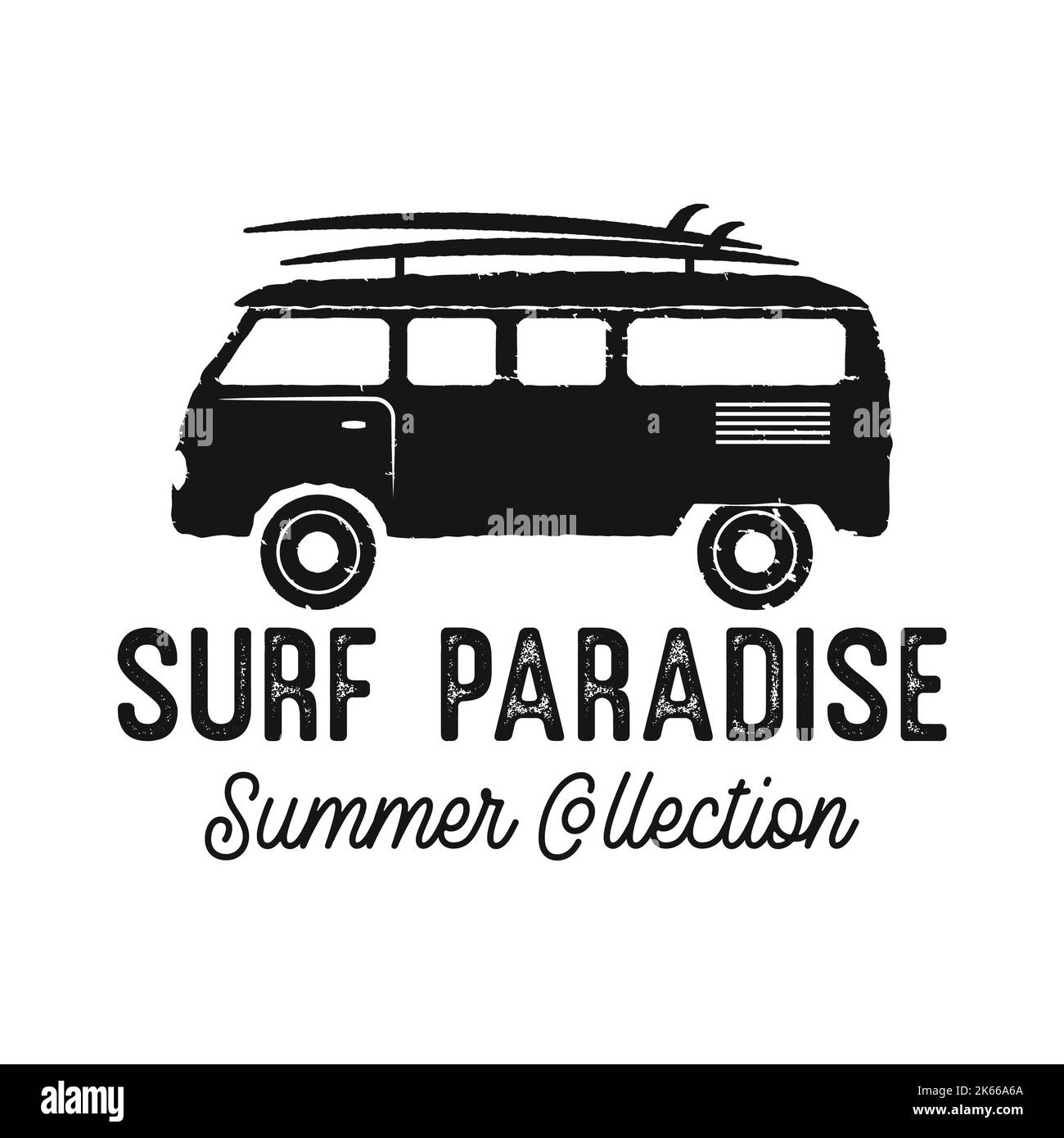 Tee grafico con camper e tavole da surf Foto Stock