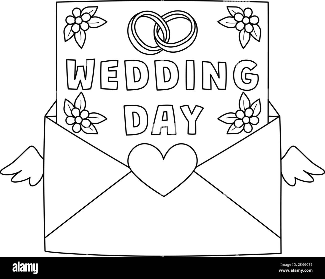 Lettera di giorno di nozze pagina isolata da colorare Illustrazione Vettoriale