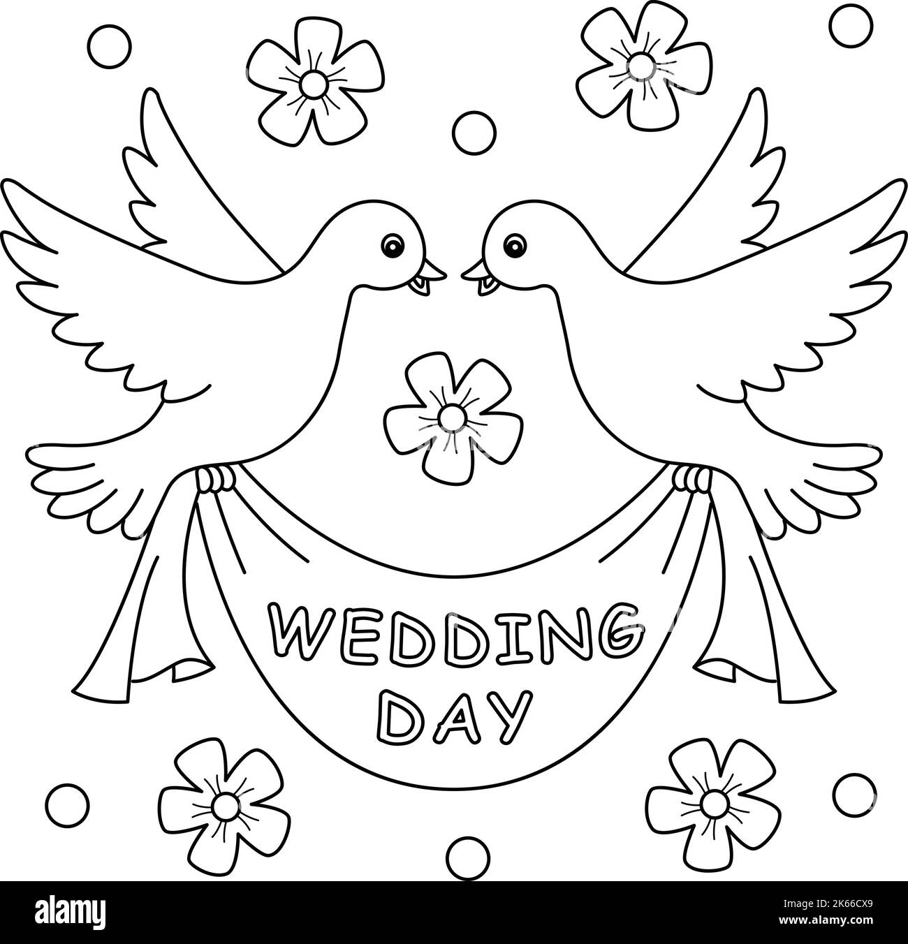 La pagina da colorare dove del giorno di nozze per i capretti Illustrazione Vettoriale