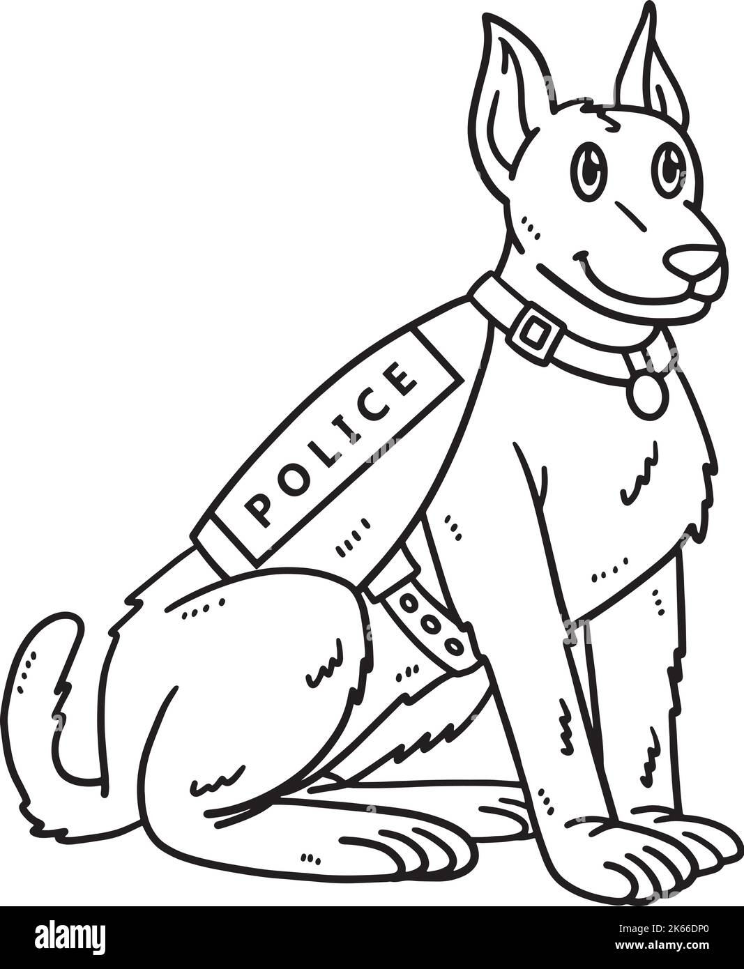 Cane di polizia isolato colorazione pagina per bambini Illustrazione Vettoriale