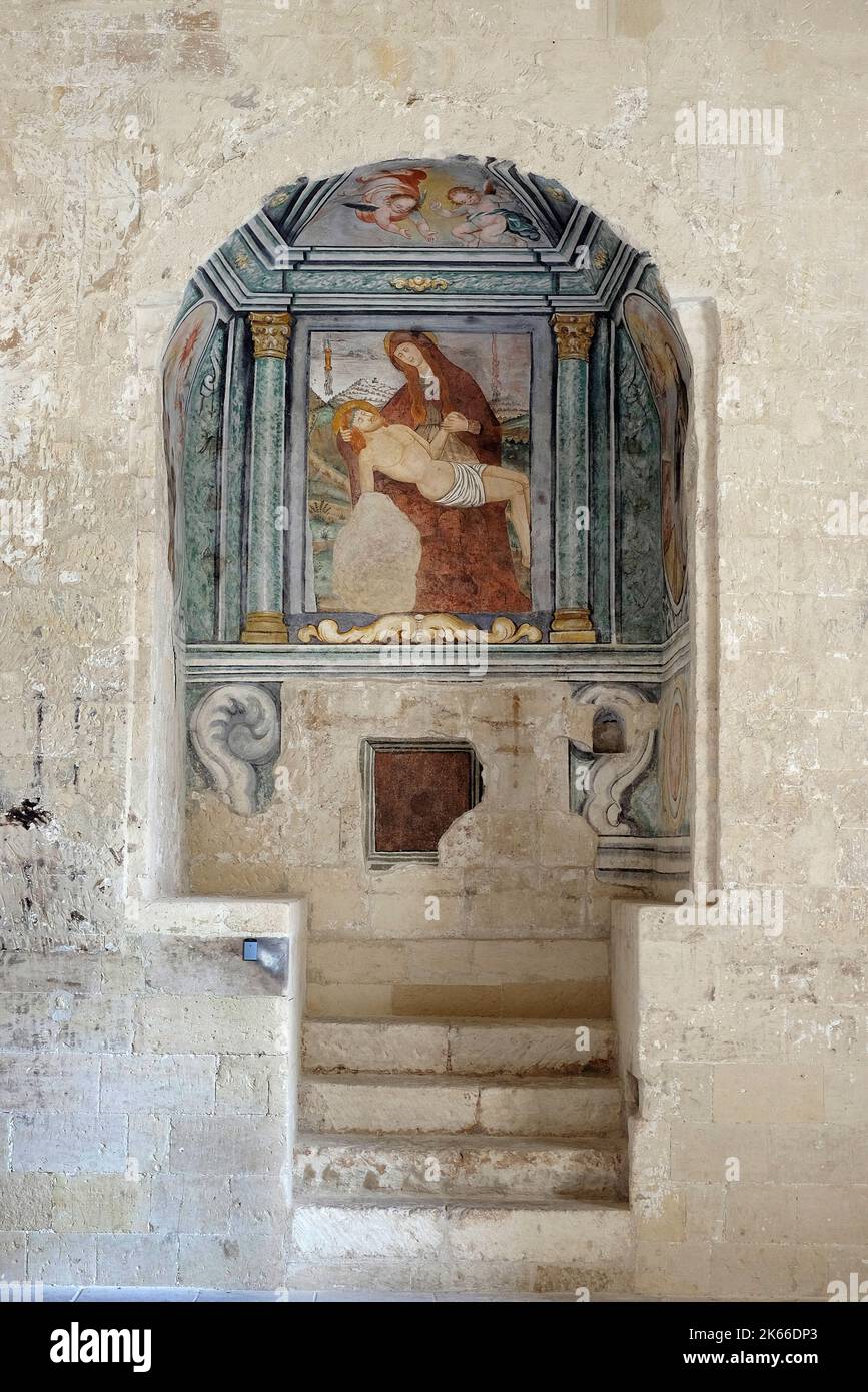 Affresco religioso a castello carlo V, lecce, puglia, Italia meridionale Foto Stock