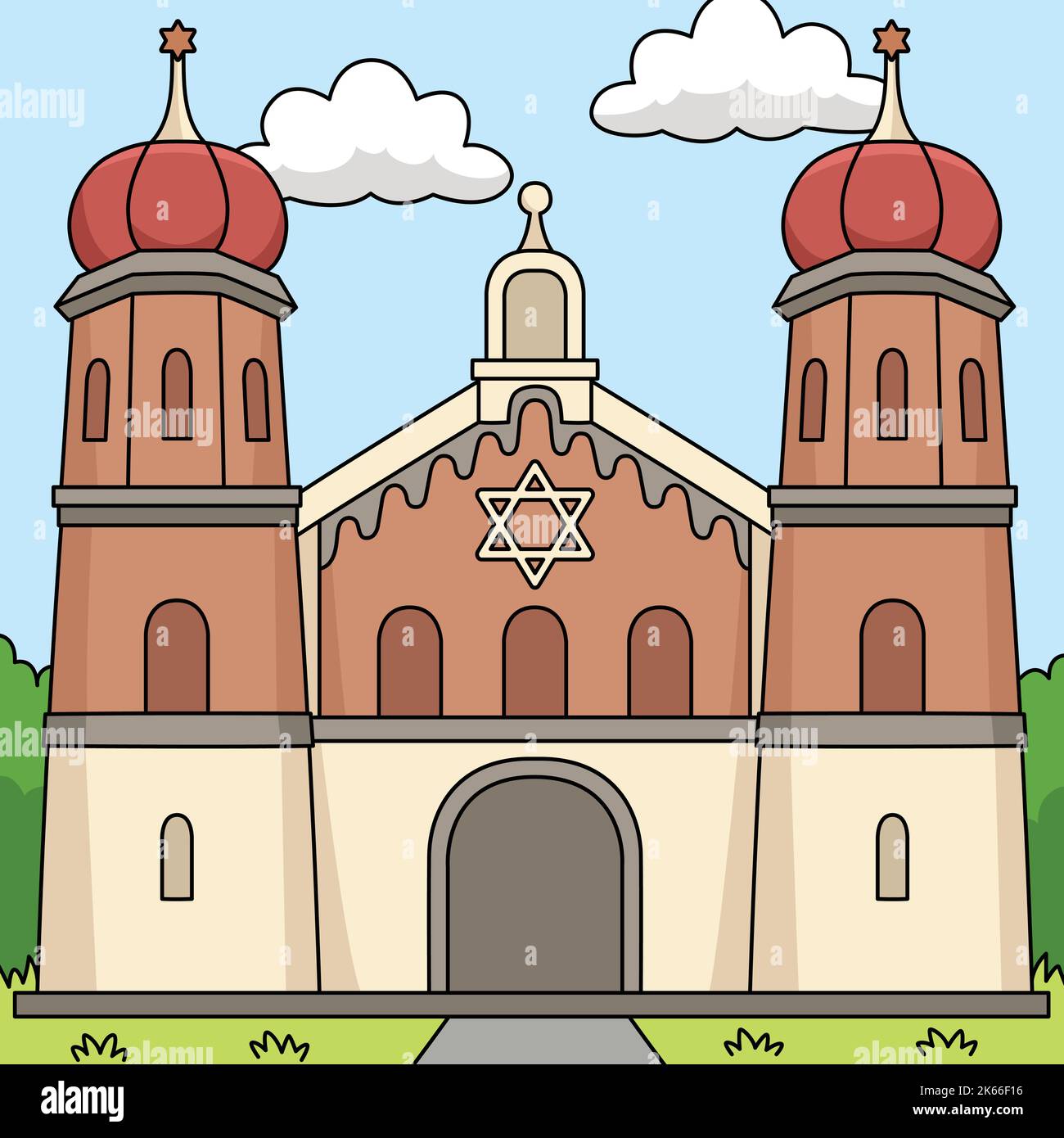 Hanukkah Chiesa Ebraica Cartoon colorato Illustrazione Vettoriale