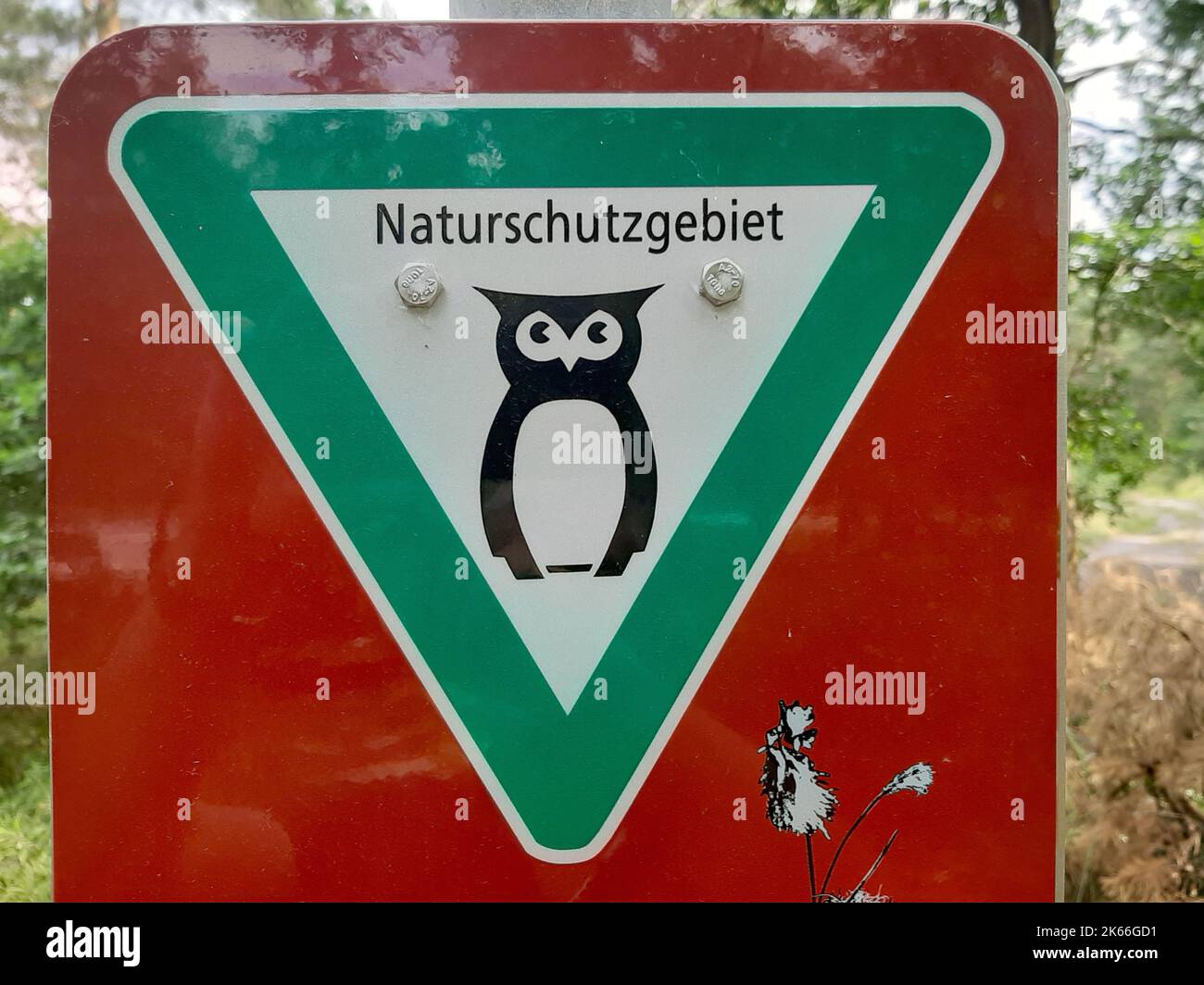 Cartello riserva naturale dalla Germania orientale, Germania, Brandeburgo Foto Stock