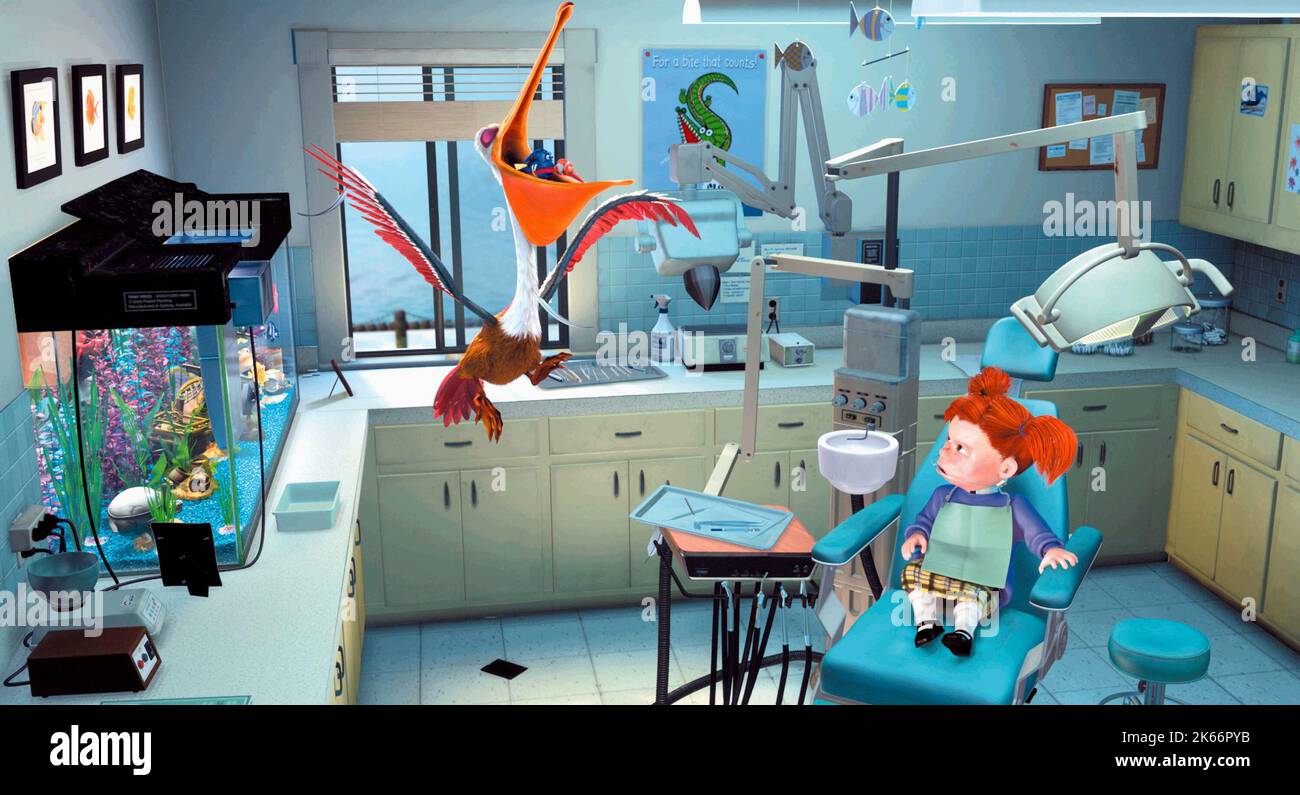 NIGEL, DORY, MARLIN, DARLA, TROVARE NEMO, 2003 Foto Stock