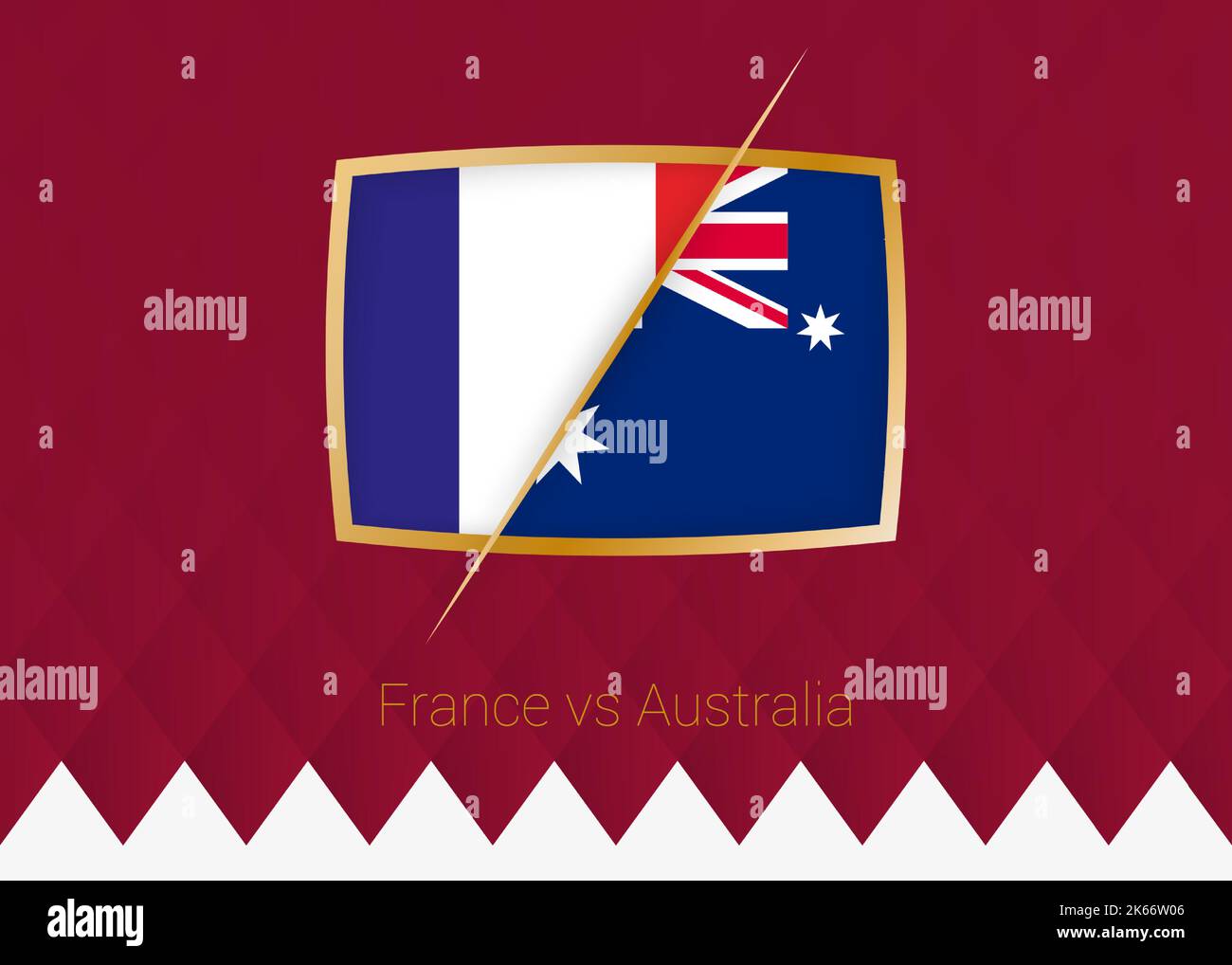 Francia vs Australia, scena di gruppo icona della competizione di calcio su sfondo borgogna. Icona vettore. Illustrazione Vettoriale