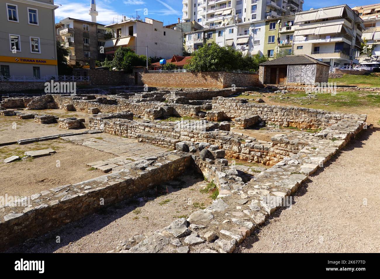 Rovine di un'ex sinagoga - Basilica, resti archeologici, Saranda, Repubblica di Albania Foto Stock