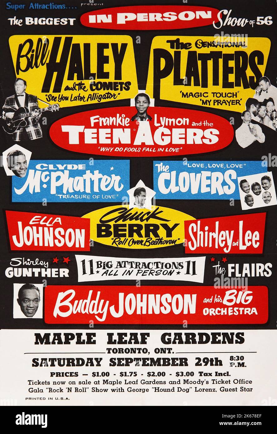 Bill Haley, Platters, Chuck Berry, The Platters e molto altro ancora - Maple Leaf Gardens Concert Handbill (Super attrazioni, 1956) Foto Stock