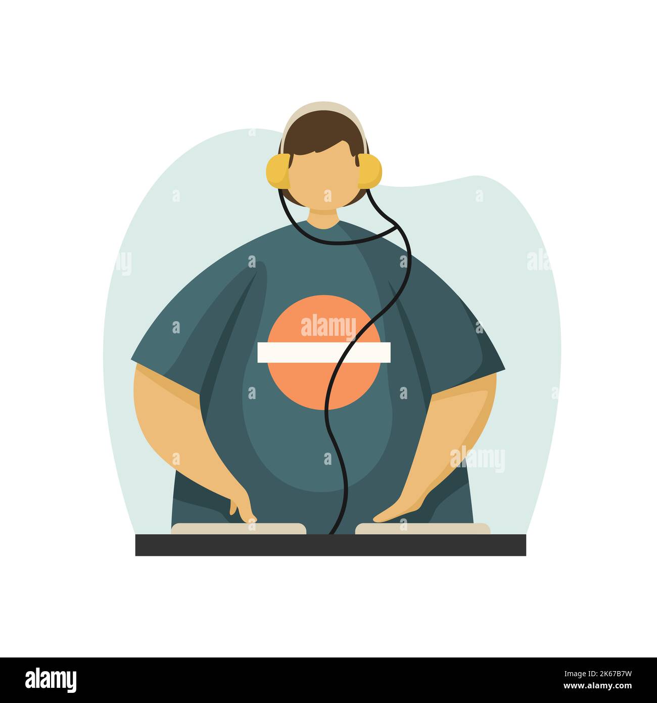 Illustrazione vettoriale di un DJ con cuffie che riproducono musica. Professione. Stile piatto Illustrazione Vettoriale