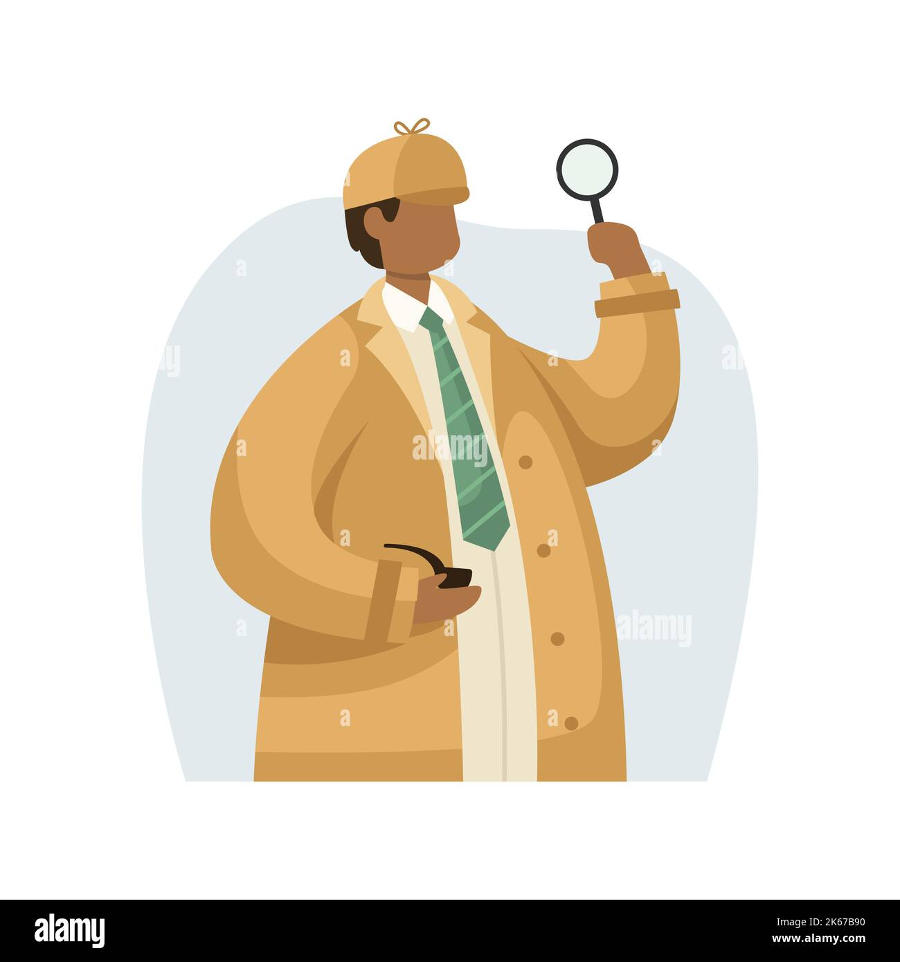 Illustrazione vettoriale di un investigatore privato in un impermeabile con una lente d'ingrandimento nelle mani e una pipa fumante. Professione. Stile piatto Illustrazione Vettoriale Illustrazione vettoriale di un investigatore privato in un impermeabile con una lente d'ingrandimento nelle mani e una pipa fumante. Professione. Stile piatto Illustrazione Vettoriale