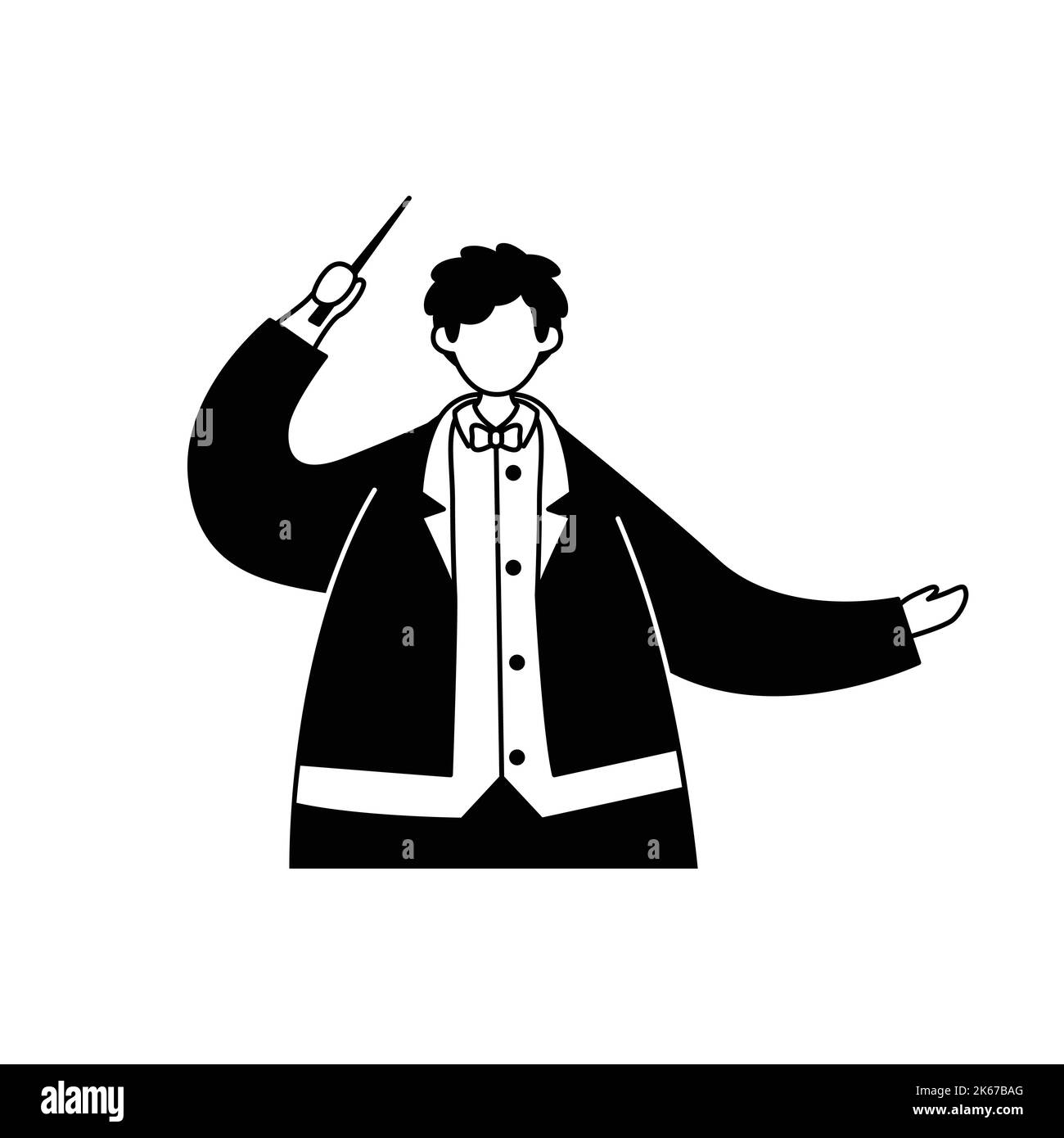 Illustrazione vettoriale di un conduttore in un tuxedo con un baton. Professione. Illustrazione Vettoriale