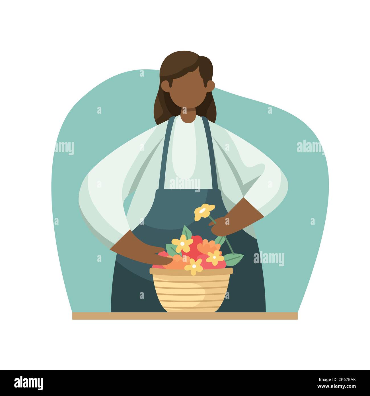 Illustrazione vettoriale di un fioraio che costituisce un bouquet. Professione. Stile piatto Illustrazione Vettoriale