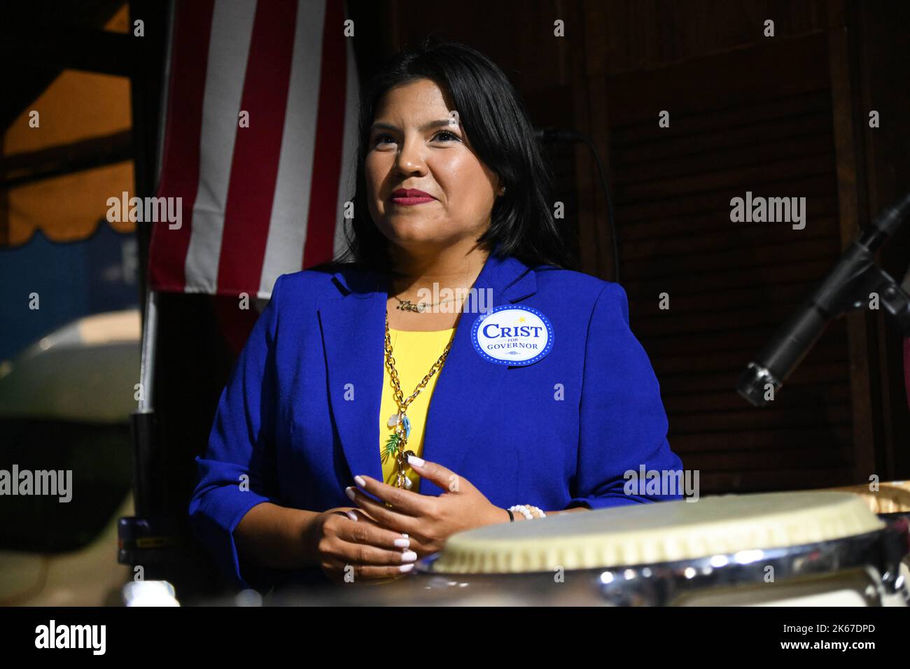 Miami, Stati Uniti. 11th Ott 2022. Karla Hernandez, governatore tenente Nominee per il candidato democratico Gubernatorial della Florida Charlie Crist, durante la campagna a Ball & Chain a Miami, Florida, USA, il 11 ottobre 2022. (Foto di Michele Eve Sandberg/Sipa USA) Credit: Sipa USA/Alamy Live News Foto Stock