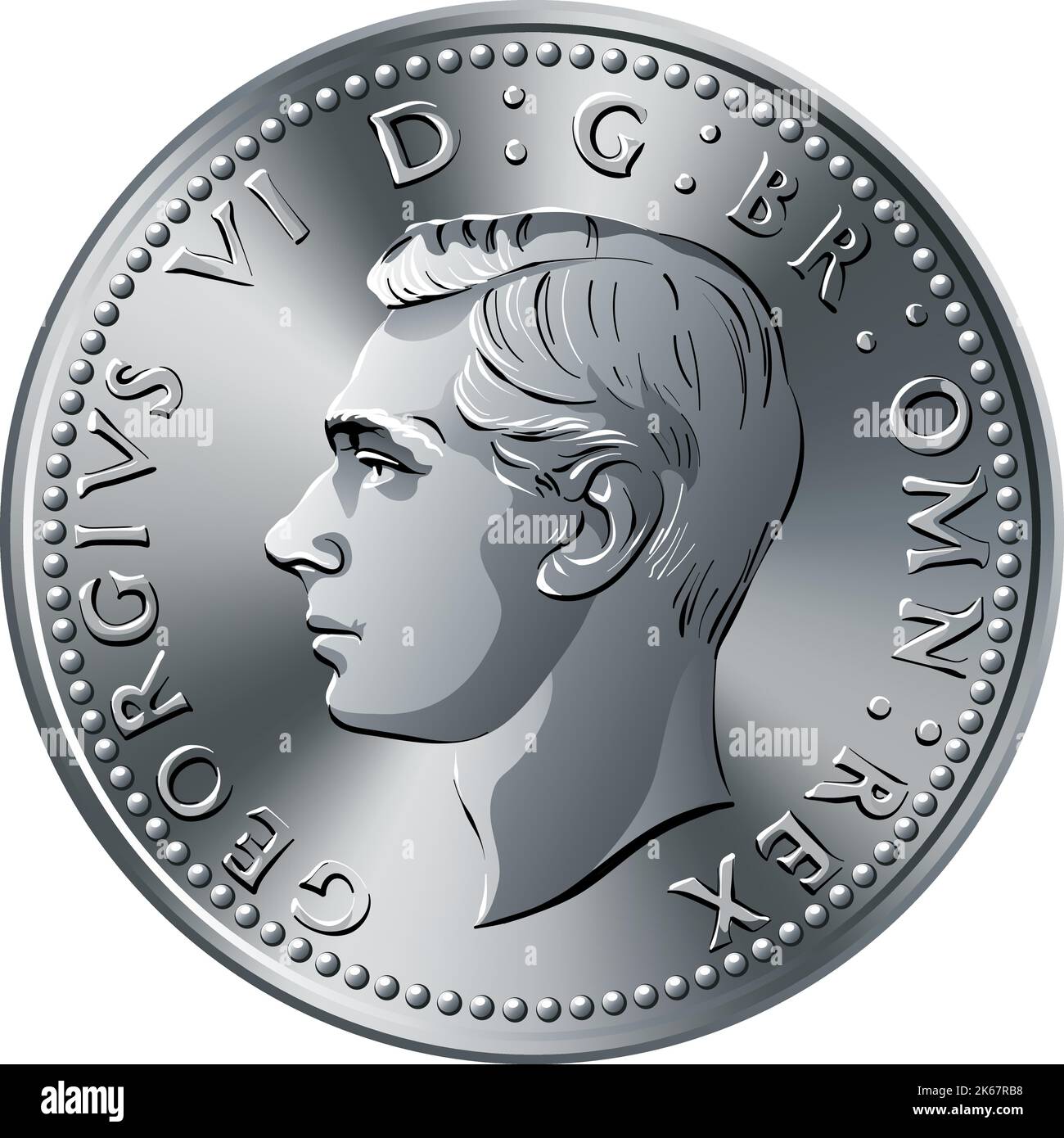 L'obverse of British moneta due scellini, re Giorgio VI florin Illustrazione Vettoriale