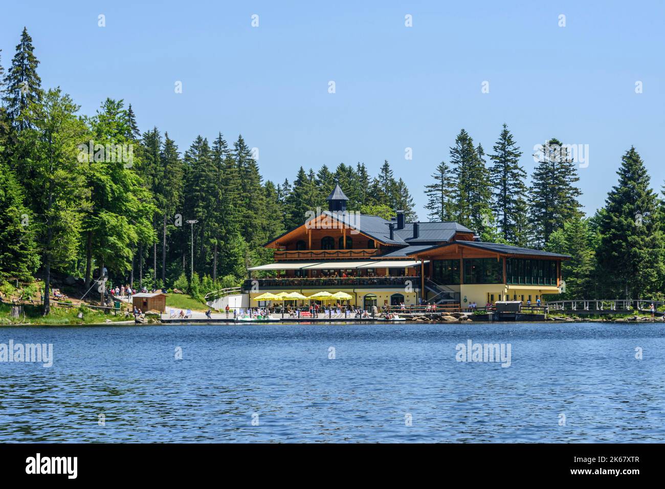 Il lago Arber House nella foresta bavarese Foto Stock
