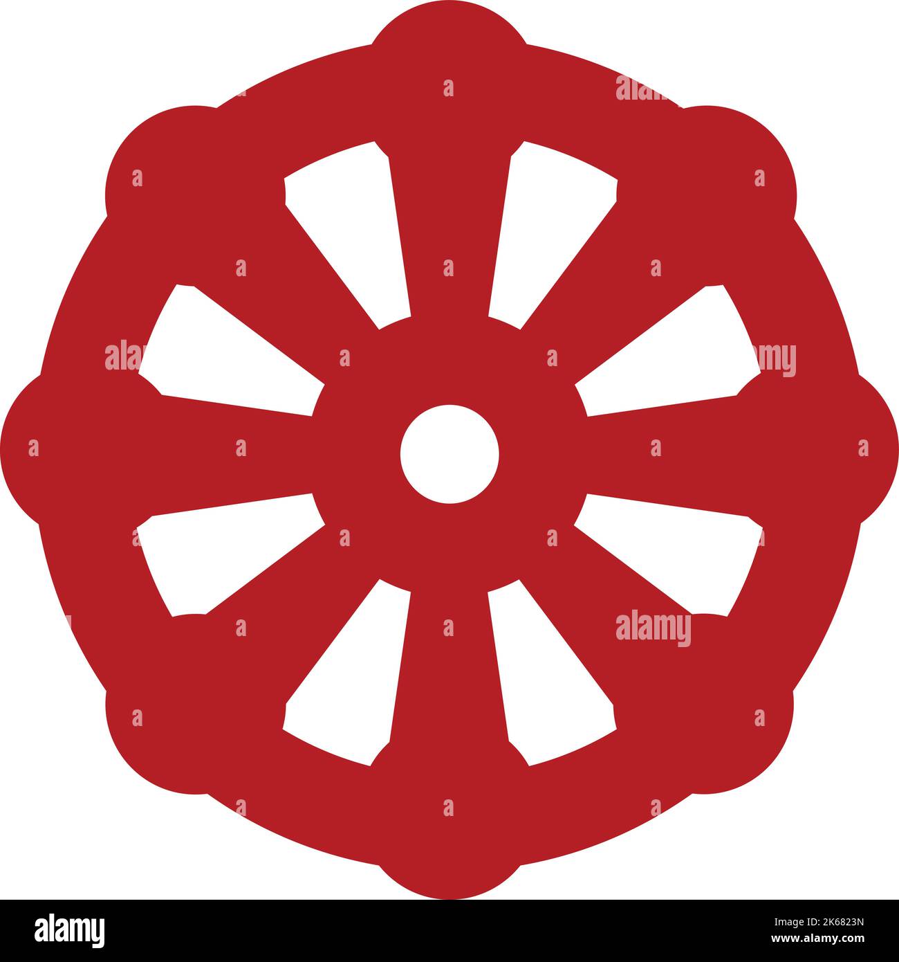 Icona della ruota rossa. Simbolo del meccanismo. Segnale tecnico Illustrazione Vettoriale