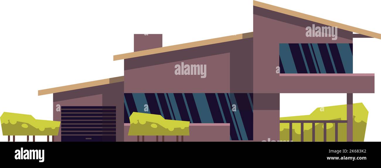 Villa moderna icona. Casa di città con terrazza facciata Illustrazione Vettoriale