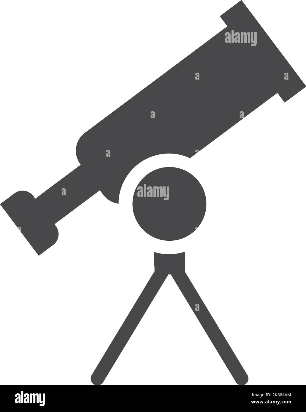 Telescopio icona nera. Simbolo della ricerca scientifica astronomica Illustrazione Vettoriale