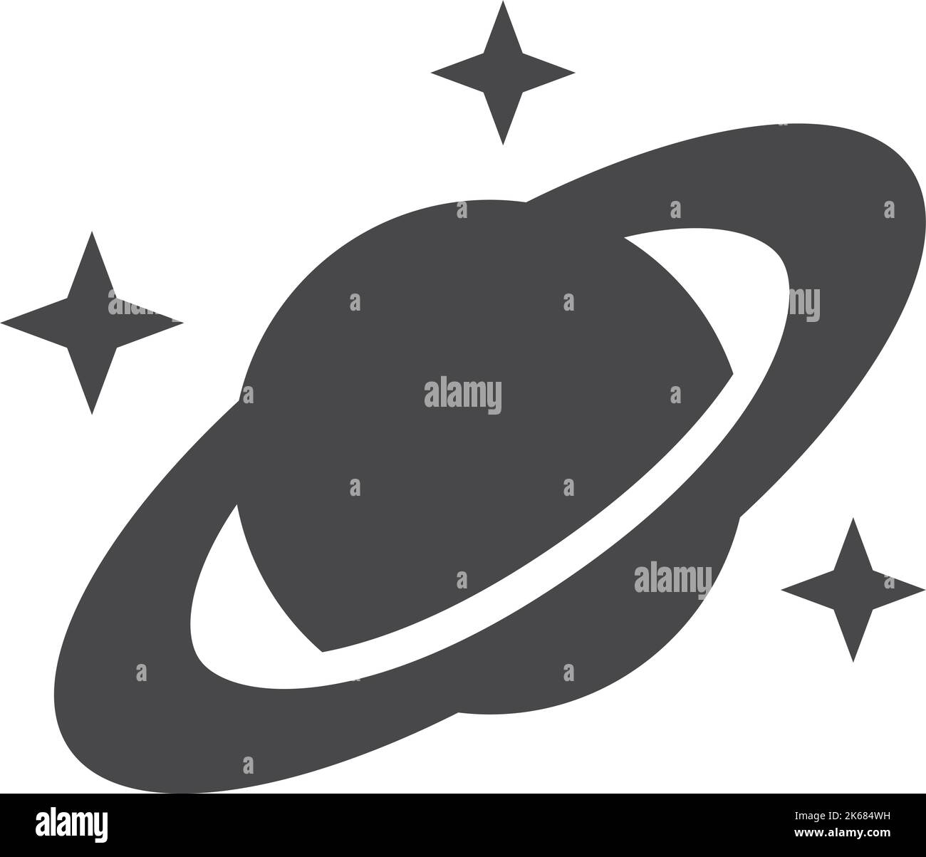 Icona pianeta nero. Corpo spaziale con anello orbitale Illustrazione Vettoriale