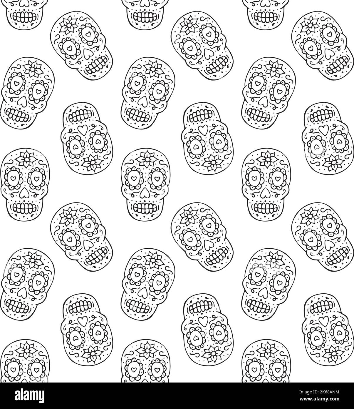 Modello vettoriale senza giunture del cranio dello zucchero messicano Illustrazione Vettoriale