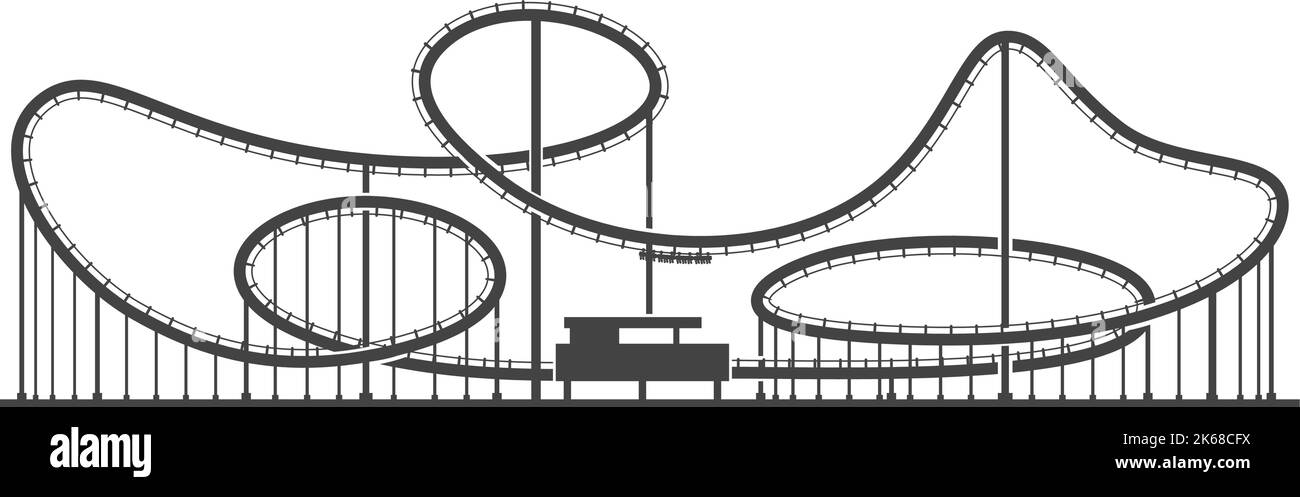 Rollercoaster silhouette nera. Giro veloce del parco divertimenti Illustrazione Vettoriale