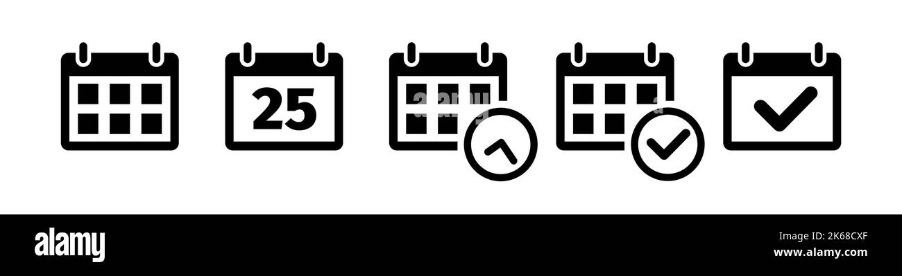 Icona calendario impostata in stile piatto su bianco Illustrazione Vettoriale
