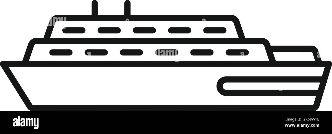 Vettore di contorno dell'icona di un traghetto veloce. Nave fluviale. Acqua mare Illustrazione Vettoriale