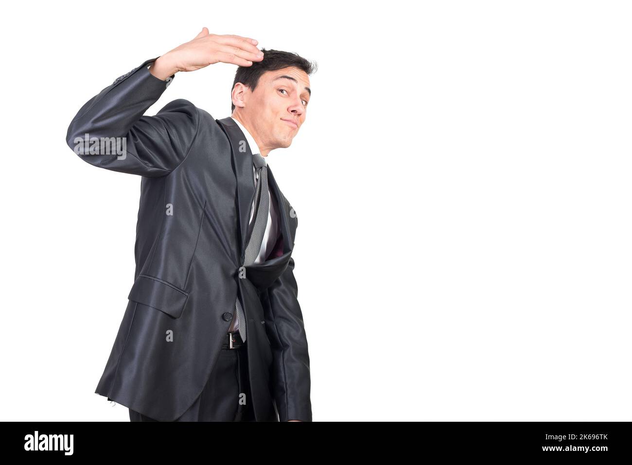 Un bell'uomo sorridente che si appella dimostrando un gesto Seguimi Foto Stock