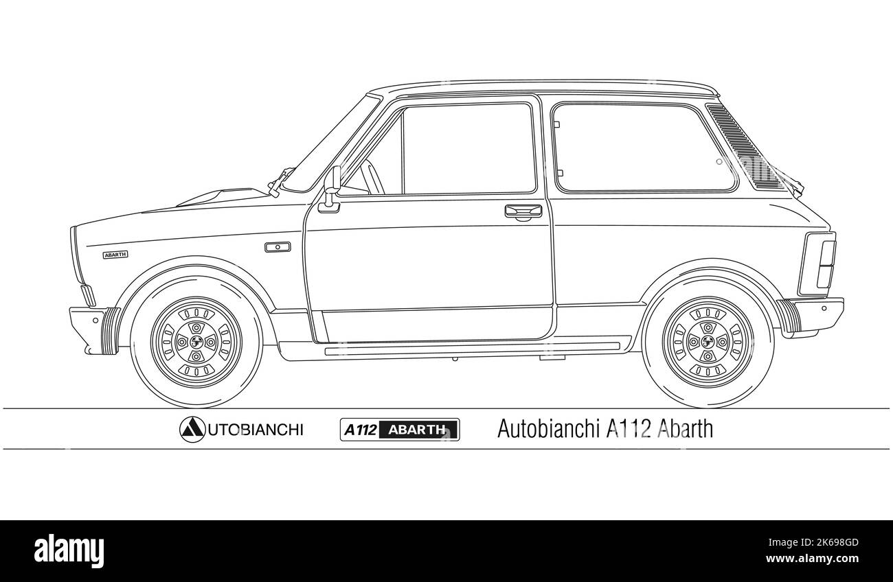 Autobianchi A112 Abarth, auto d'epoca italiana, anno 1971, illustrazione vettoriale Foto Stock