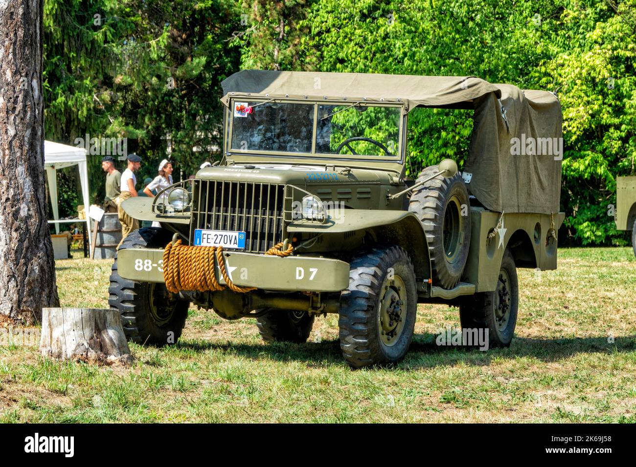 28 agosto 2022 Villa Varda Brugnera Italia: Ricostruzione storico-militare della prima guerra mondiale. Mostra di veicoli militari d'epoca Foto Stock