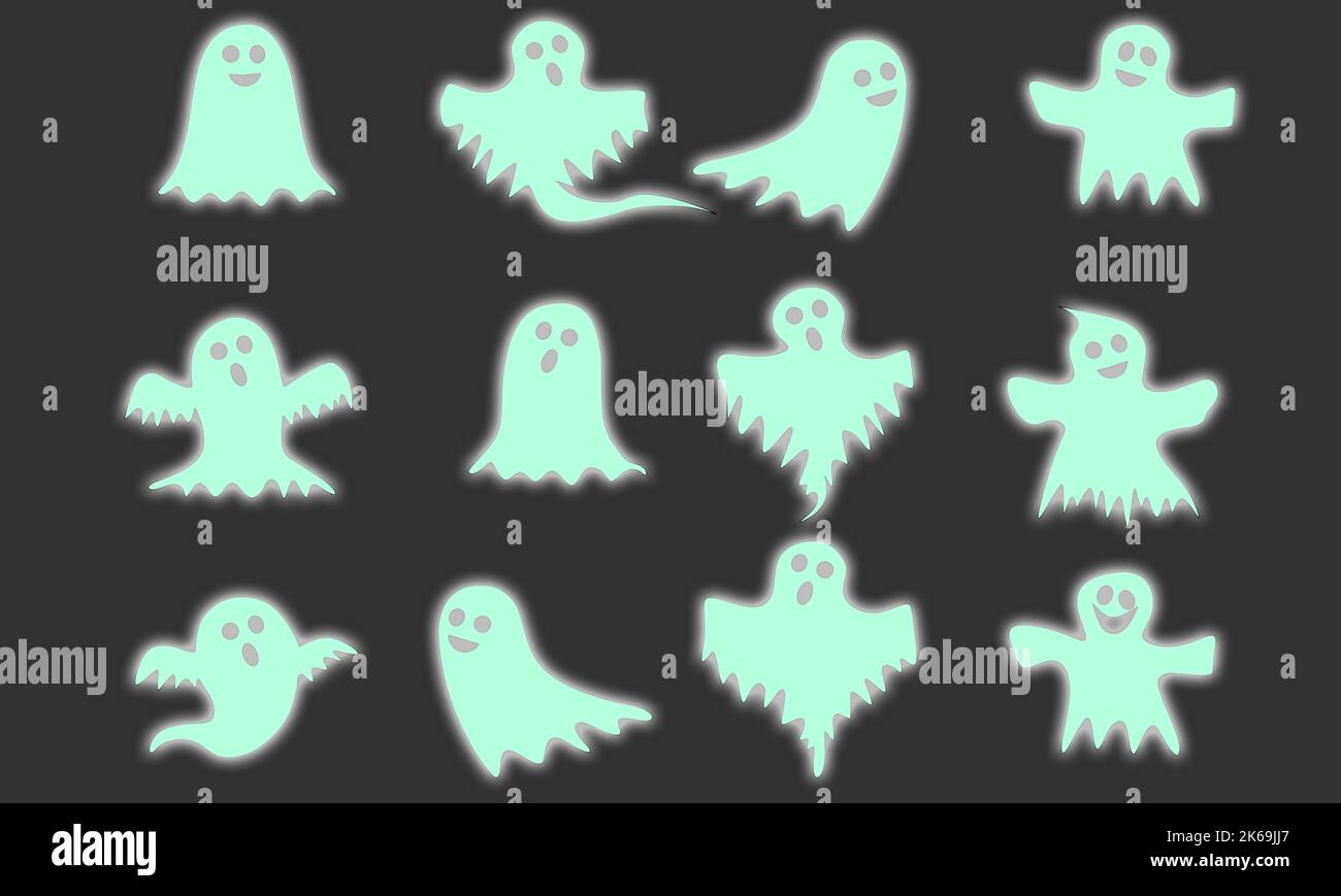 Halloween, Halloween party, fantasmi, fantasmi buoni, colore bianco e sfondo neutro. Foto Stock