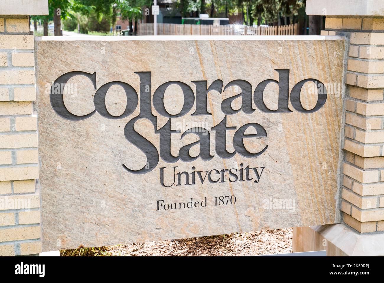 Fort Collins, Colorado - 16 luglio 2022: Cartello d'ingresso alla Colorado state University di Fort Collins, Colorado Foto Stock