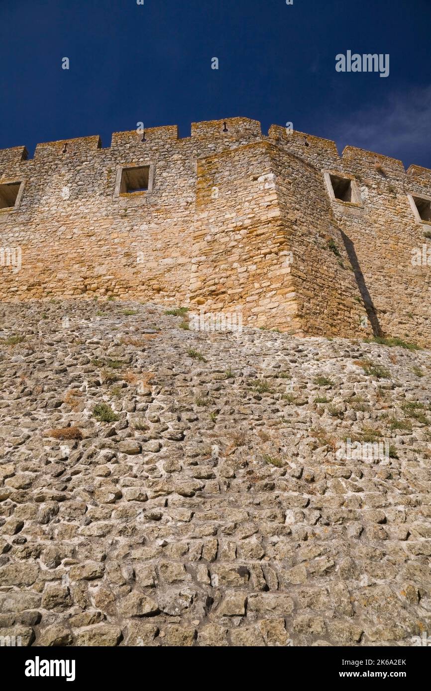 Templari Castello mura al Convento di Cristo, Tomar, Portogallo. Foto Stock