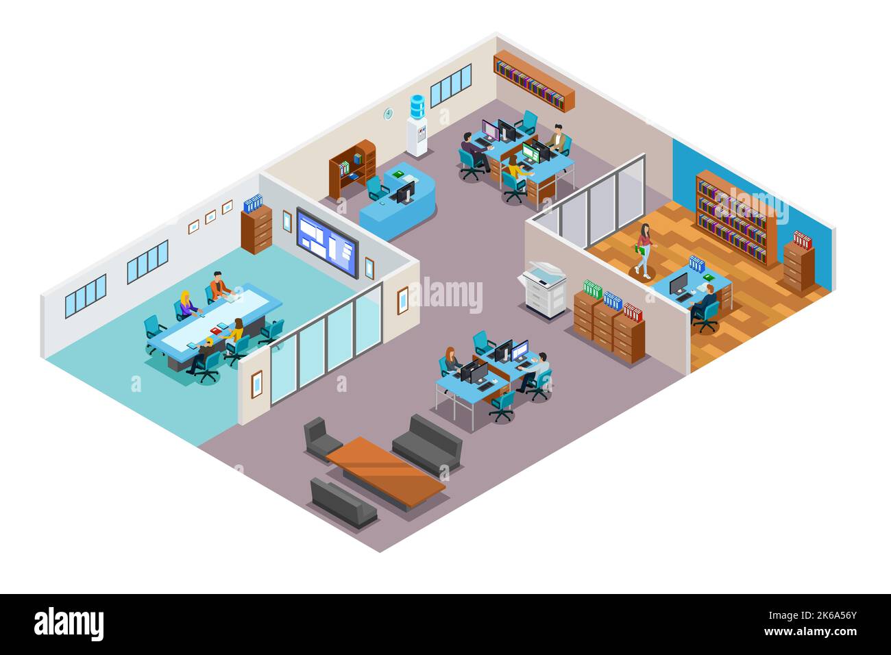 Illustrazione vettoriale dell'interno Isometrico di Business Office Illustrazione Vettoriale