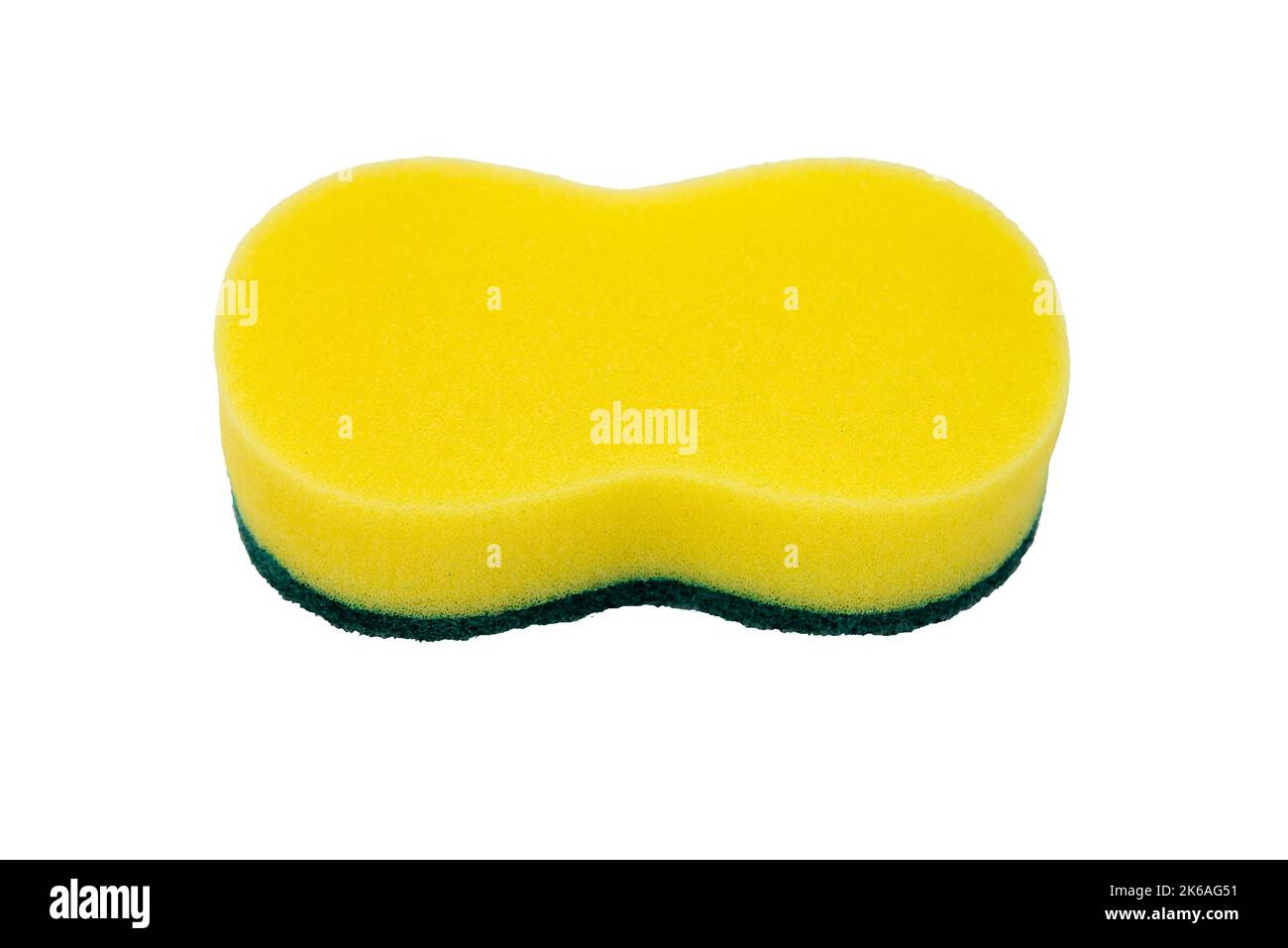 Detergente per lavapiatti in spugna scrub utensile abrasivo fondo bianco morbido isolato Foto Stock