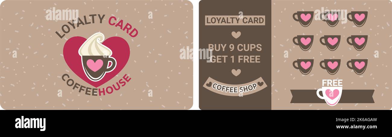 Carta fedeltà in caffetteria, offerta speciale clienti Illustrazione Vettoriale