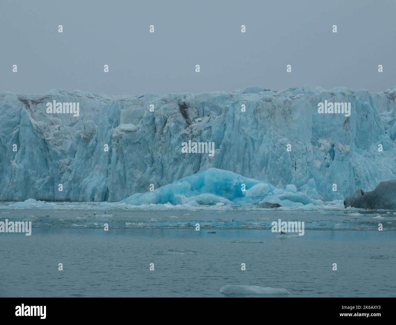 Vista panoramica del 14th luglio Ghiacciaio o la Fjortende Julibreen. È un bellissimo ghiacciaio che si trova nel nord-ovest di Spitsbergen. Foto Stock