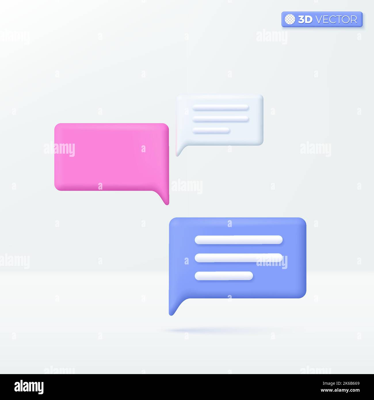 Simboli di icone multicolori di finestre di dialogo o fumetto. Messaggio di conversazione testuale, messaggio, conversazione. Disegno di illustrazione con isolamento vettoriale 3D. Cartoon pastello minimal Illustrazione Vettoriale